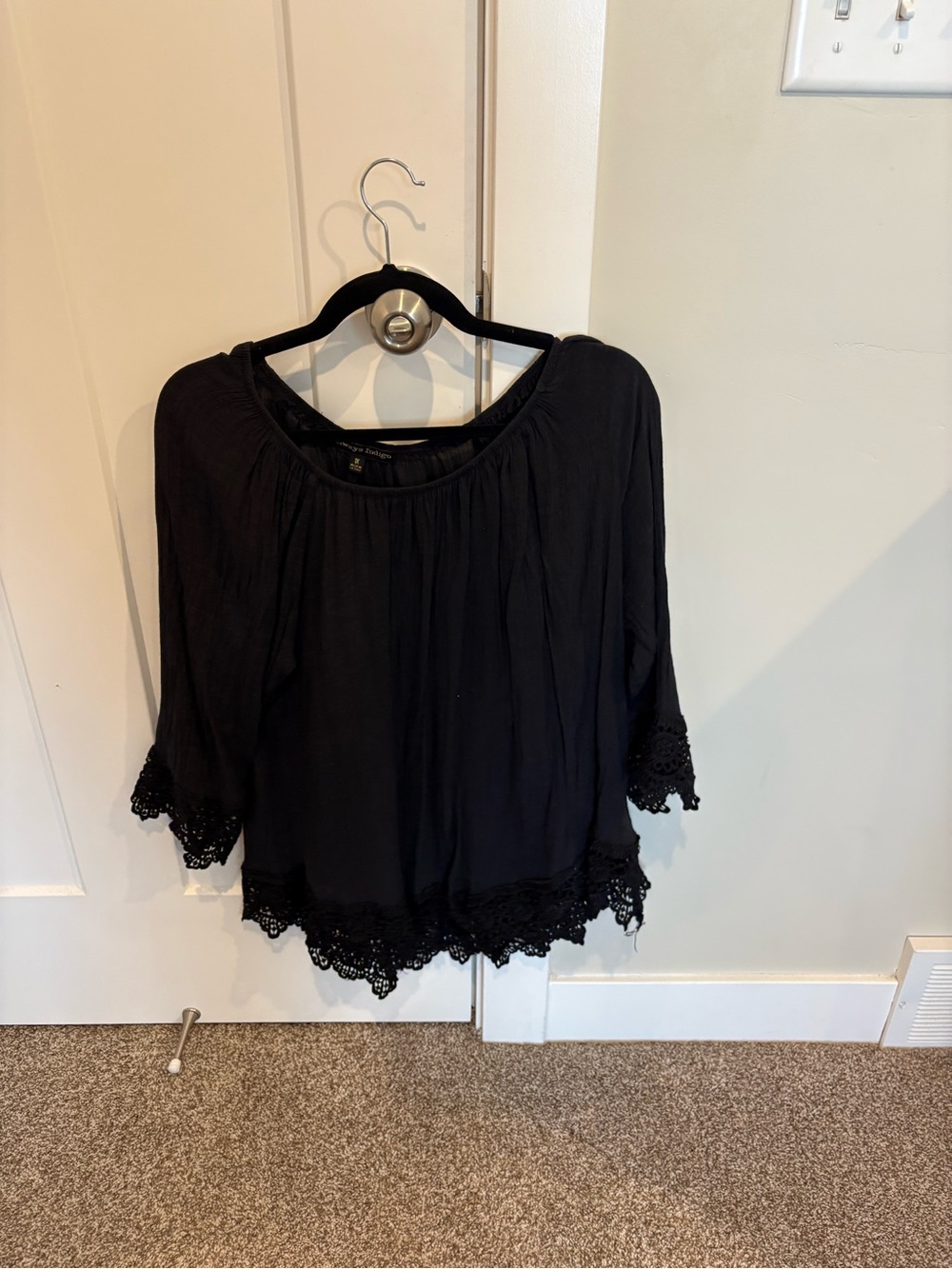Women's Black Crochet-Hem Tunic Top